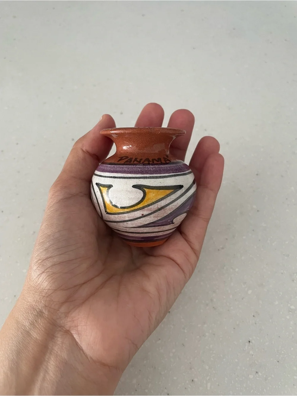 Panama Hand Painted Mini Pottery Vase Folk Art 3”